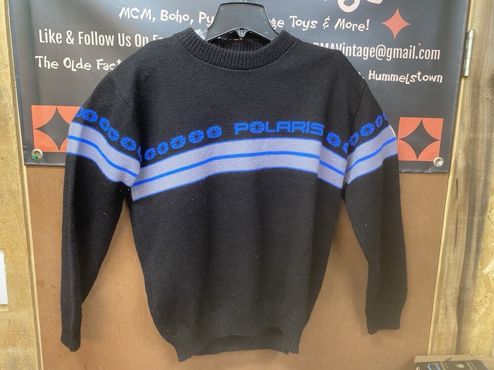 POLARIS SNOWMOBILES MEN'S MEDIUM VINTAGE BLACK/GRAY/BLUE CREWNECK SWEATER